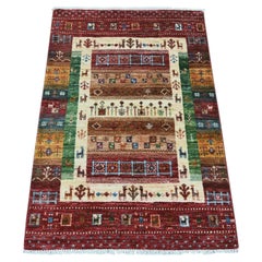 Berry Red Hand Knotted Fine Kashkuli Gabbeh Style Wool Sample Mat Rug
