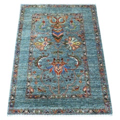 Tappeto afgano Sultani blu, 2'9"x4', con motivo a tutta superficie, annodato a mano in lana