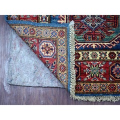 2'9 "x4' Blu Afghan Super Kazak Medallions Design Tappeto in lana annodato a mano