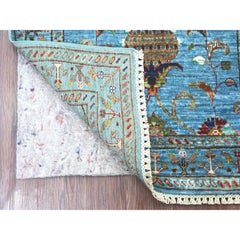 2'9"x4' Cerulean Blue Soft Wool Hand Knotted Afghan Sultani Sample Mat Rug