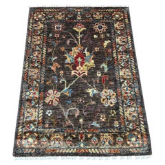 2'9"x4' Chocolate Brown Wool Hand Knotted Afghan Sultani Hand Knotted Wool Rug