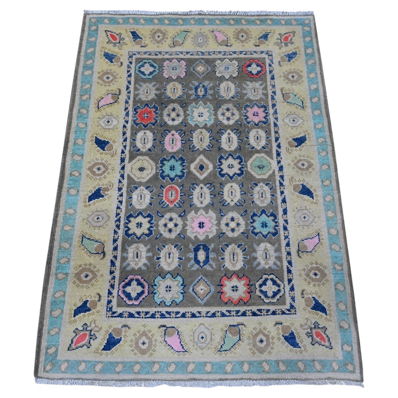 2'9"x4' Power Gray Extra Soft Wool Hand Knotted Fusion Kazak Oriental Rug For Sale