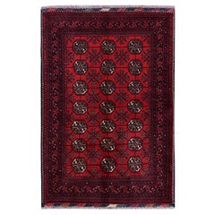 2
9 "x4
 Tapis en laine nouée à la main Princesse Bokara rouge à motif géométrique