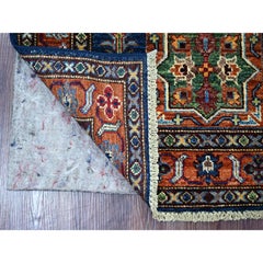 2'9"x4'1" Navy Blue Afghan Super Kazak Geometric Medallion Wool Sample Mat Rug