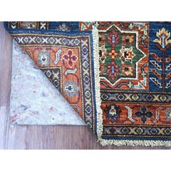 2'9"x4'1" Navy Blue Natural Wool Afghan Super Kazak Hand Knotted Oriental Rug
