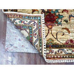 2'9"x4'1" Oyster White Hand Knotted Soft Wool Afghan Sultani Sample Mat Rug