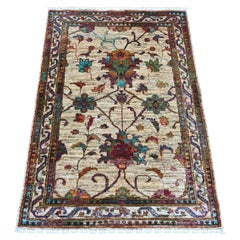 2'9"x4'1" Oyster White Hand Knotted Soft Wool Afghan Sultani Sample Mat Rug