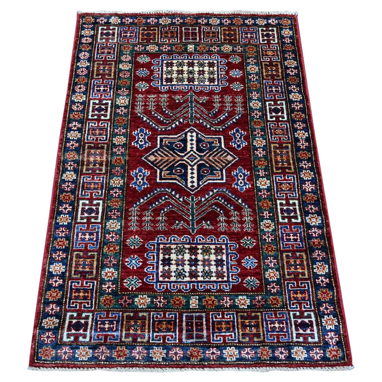 2'9 "x4'1" Rot Handgeknüpft Super Kazak Reine Wolle Medaillons Orientteppich