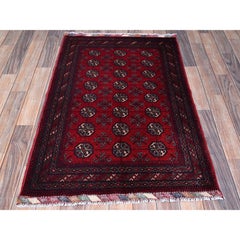 2'9"x4'1" Red Princess Bokara with Medallions Design Hand Knotted Soft Wool Rug