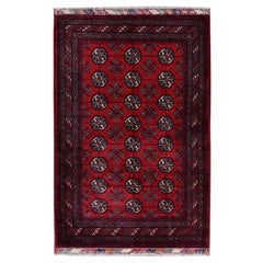 2
9 "x4
1" Red Princess Bokara with Medallions Design Hand Knotted Soft Wool Rug (tapis de laine douce noué à la main)
