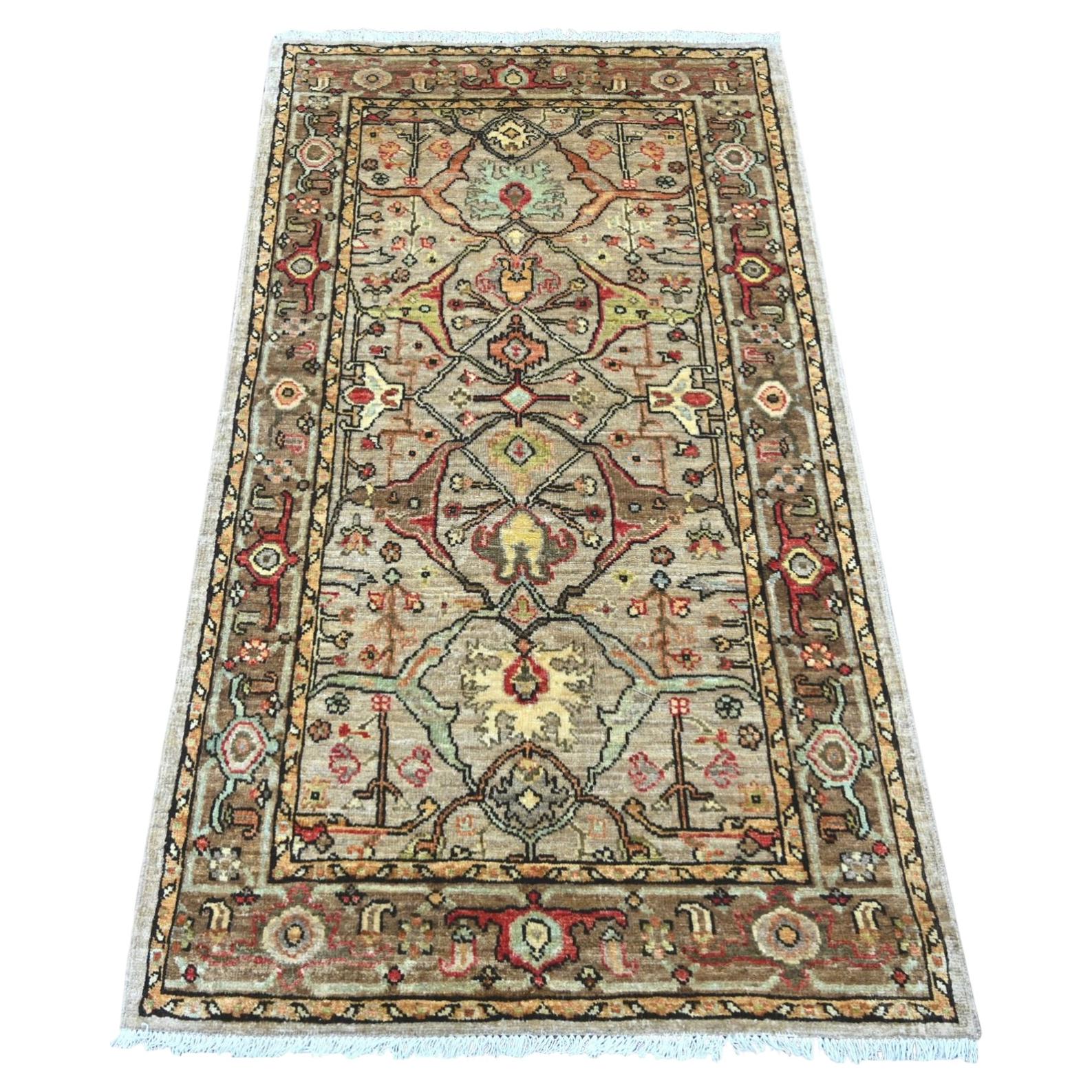 2'9"x4'10" Brown Peshawar with Bijar Garus Design Hand Knotted Wool Oriental Rug