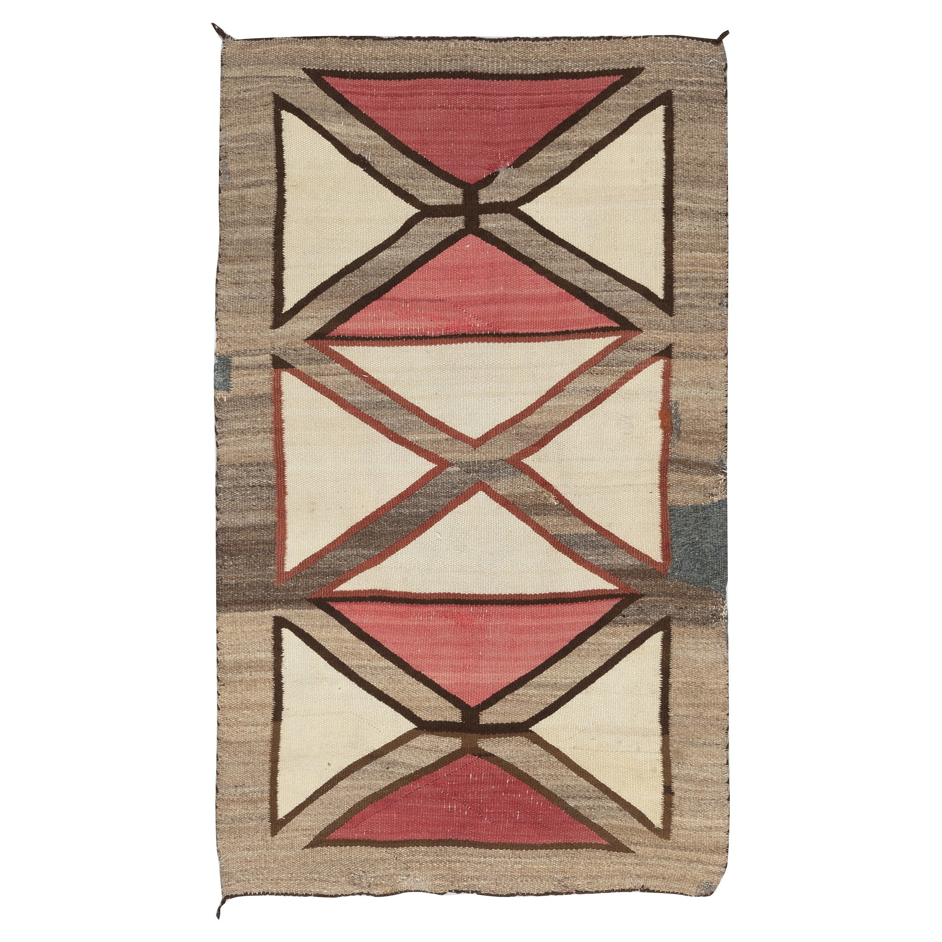 Tappeto Navajo Geometrico Antico, Lana, Colori Naturali, Circa 1920-1940