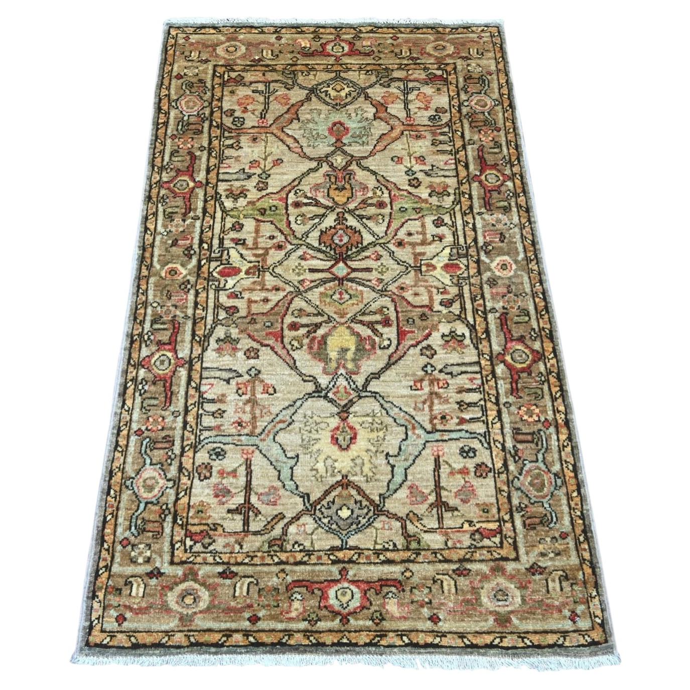 2'9"x4'8" Light Brown Peshawar with Bijar Garus Design Hand Knotted Wool Rug For Sale