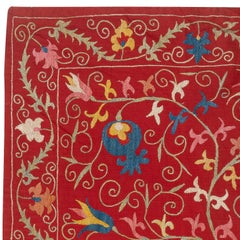 29x49 in Silk Embroidery Wall Hanging. Modern Bed Cover. Red Tablecloth