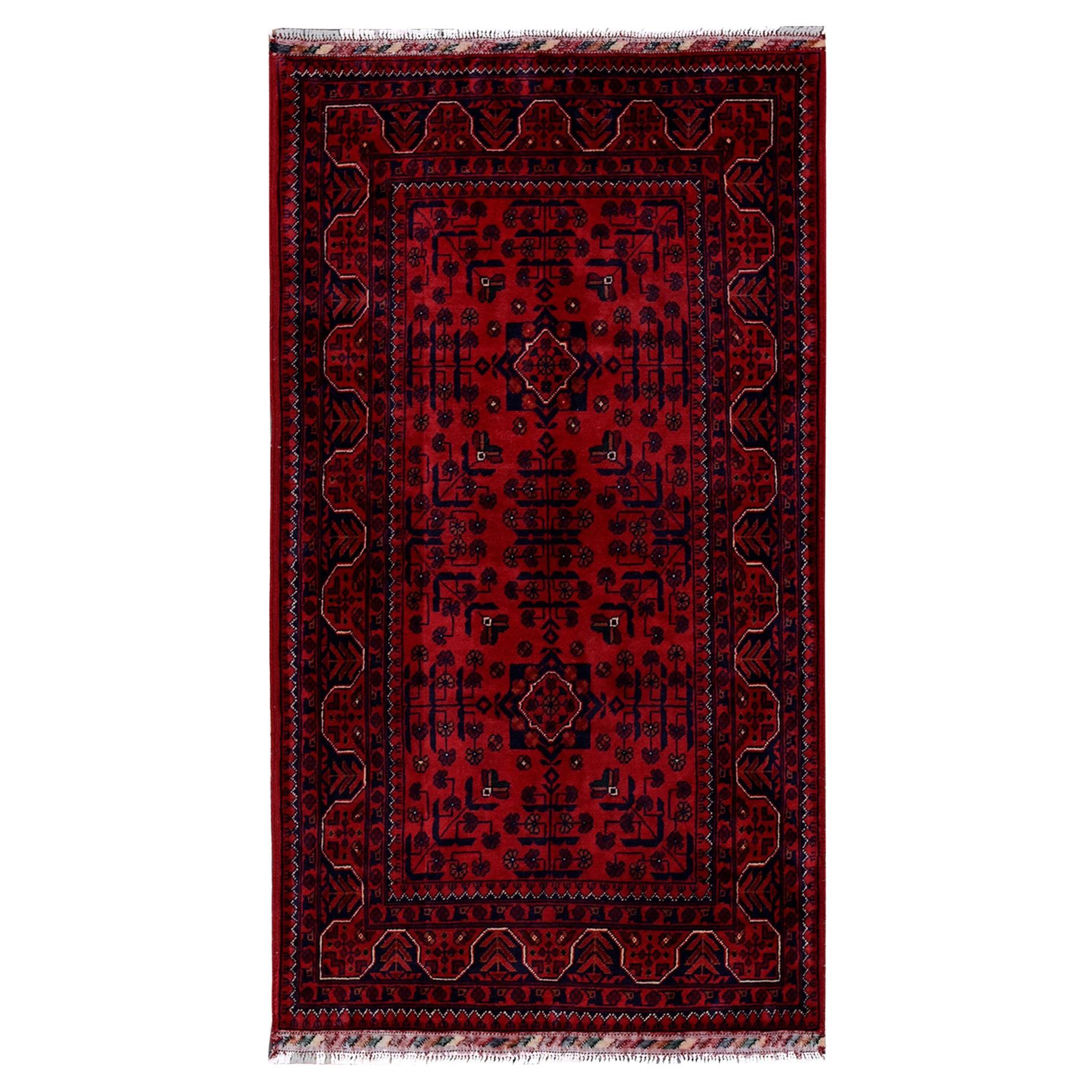 2
9"x5
Red Afghan Khamyab with Geometric Pattern Hand Knotted Soft Wool Rug