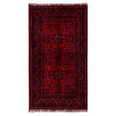 2
9"x5
Red Afghan Khamyab with Geometric Pattern Hand Knotted Soft Wool Rug