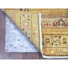 2'9"x5'10" Brown Kashkuli Gabbeh Animal Figurines Hand Knotted Wool Runner Rug