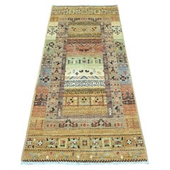 2'9"x5'10" Brown Kashkuli Gabbeh Animal Figurines Hand Knotted Wool Runner Rug