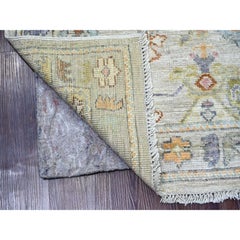 2'9"x5'10" Gray Afghan Angora Oushak Leaf Design Hand Knotted Wool Runner Rug