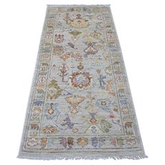 2'9"x5'10" Gray Afghan Angora Oushak Leaf Design Hand Knotted Wool Runner Rug