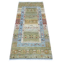 2'9"x5'10" Green Kashkuli Gabbeh Animal Figurines Hand Knotted Wool Runner Rug 2'9"x5'10" Green Kashkuli Gabbeh Animal Figurines Hand Knotted Wool Runner Rug