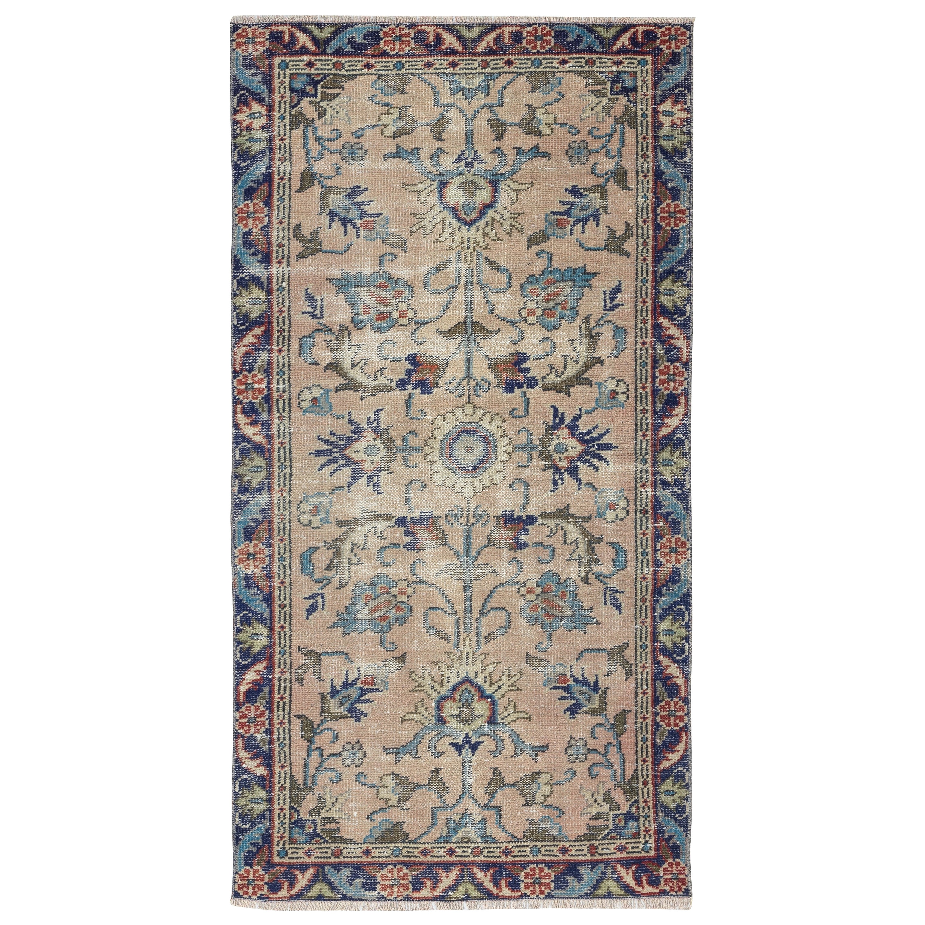 Tappeto turco con motivo floreale fatto a mano 2.9x5.5 Ft per interni classici e bohémien