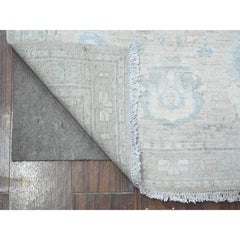 2'9"x5'6" Gray Hand Knotted White Wash Peshawar Wool Runner Oriental Rug