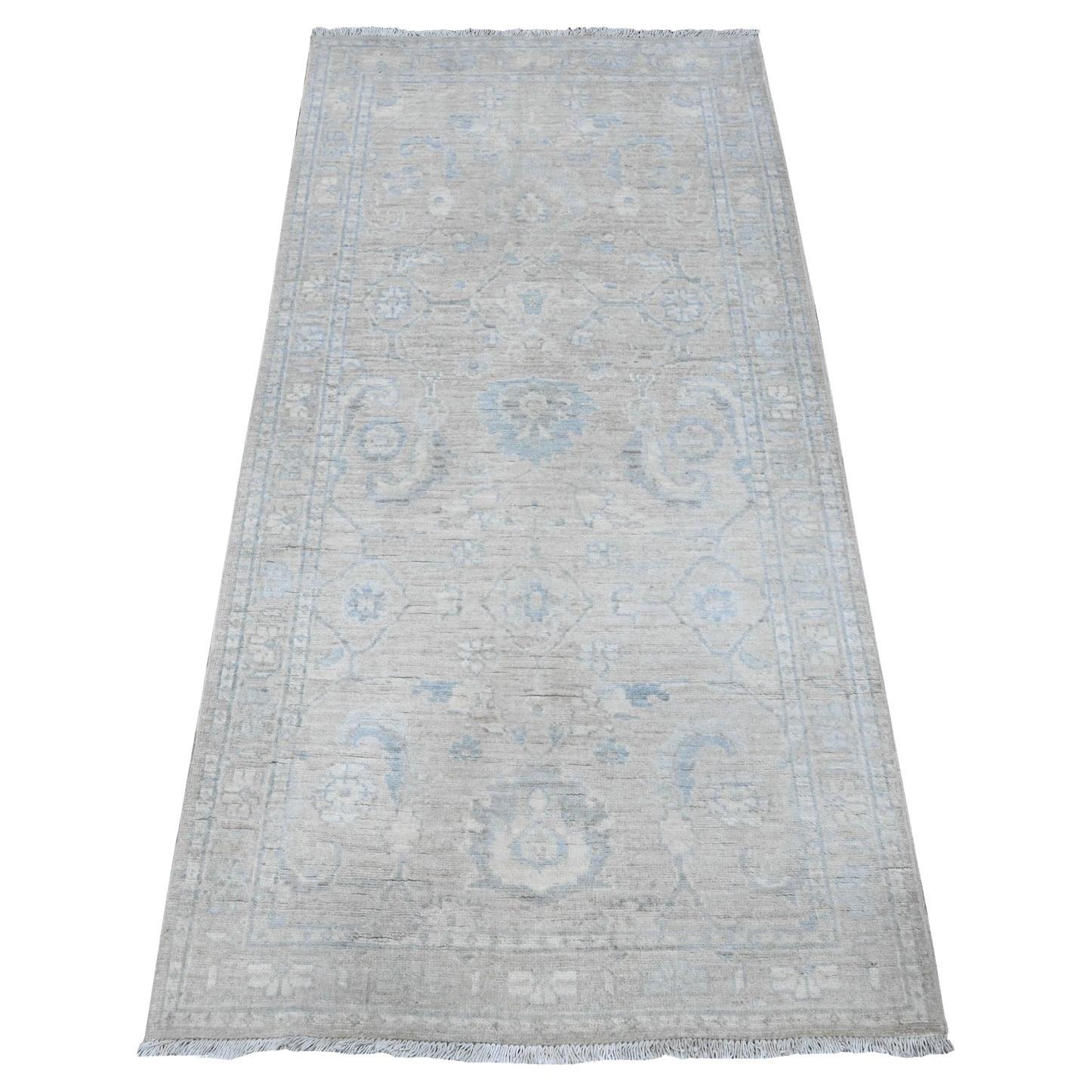 2
9 "x5
6" Grauer handgeknüpfter weißer Wash Peshawar Wolle Läufer Orientteppich