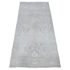 2
9 "x5
6" Grauer handgeknüpfter weißer Wash Peshawar Wolle Läufer Orientteppich