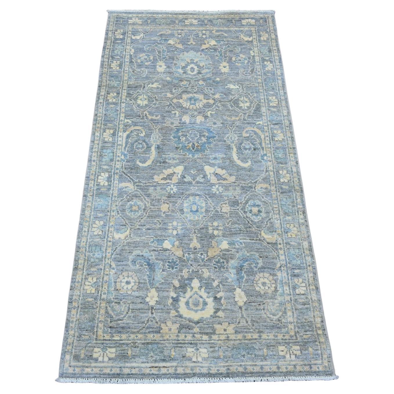 2'9"x5'6" Grauer Peshawar Ziegler Mahal High Mountain Handgeknüpfter Läufer aus Wolle