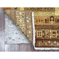2'9"x6' Brown Kashkuli Gabbeh Animal Figurines Hand Knotted Wool Runner Rug
