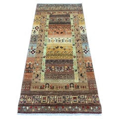 2'9"x6' Brown Kashkuli Gabbeh Animal Figurines Hand Knotted Wool Runner Rug