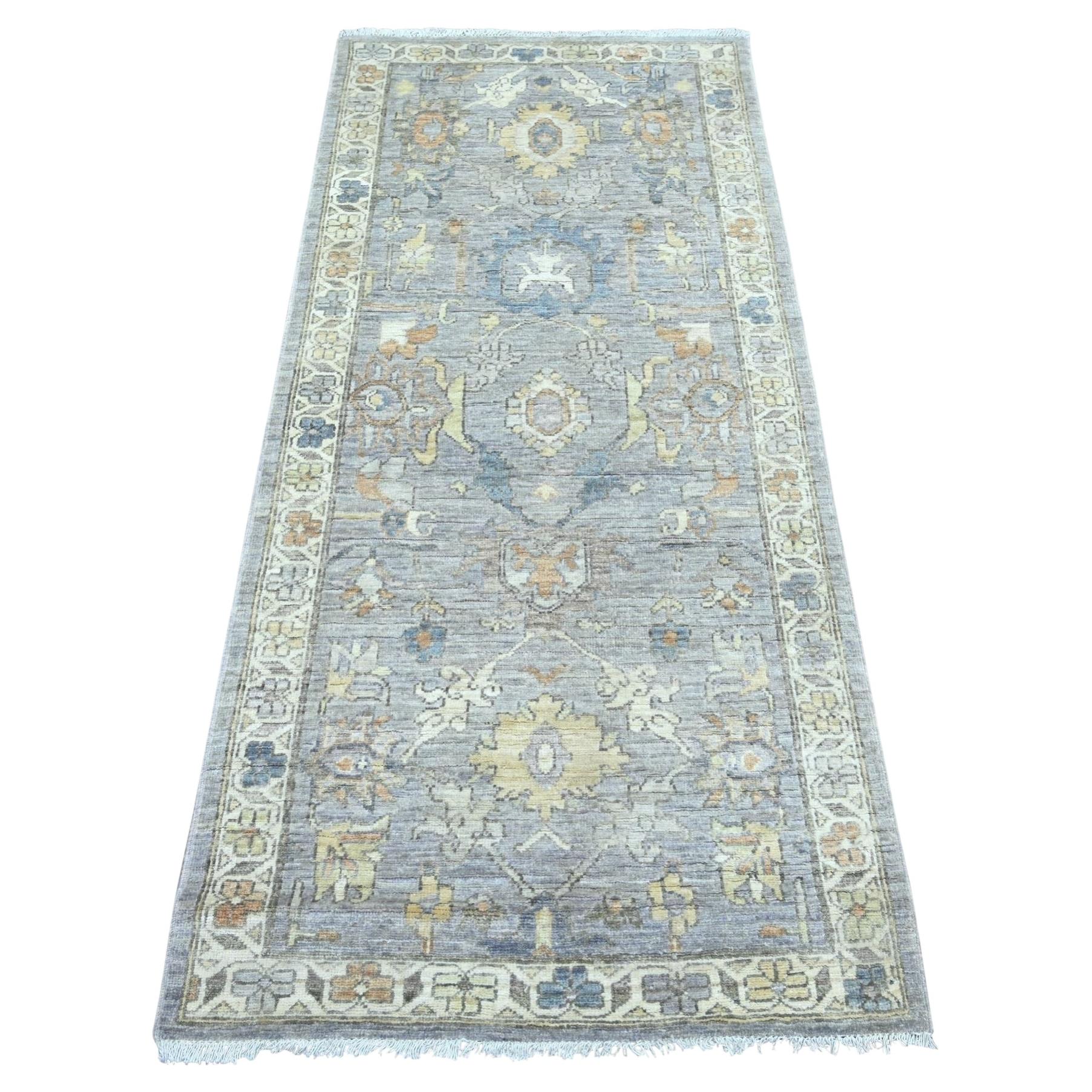 2'9"x6' Gray Peshawar with Heriz All Over Design Hand Knotted Wool Runner Rug For Sale