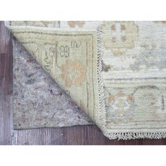 2'9 "x6' Elfenbein Angora Oushak mit Blatt Design Hand geknüpft reine Wolle Läufer Teppich