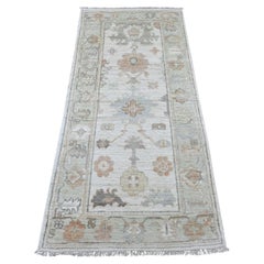 2'9 "x6' Elfenbein Angora Oushak mit Blatt Design Hand geknüpft reine Wolle Läufer Teppich