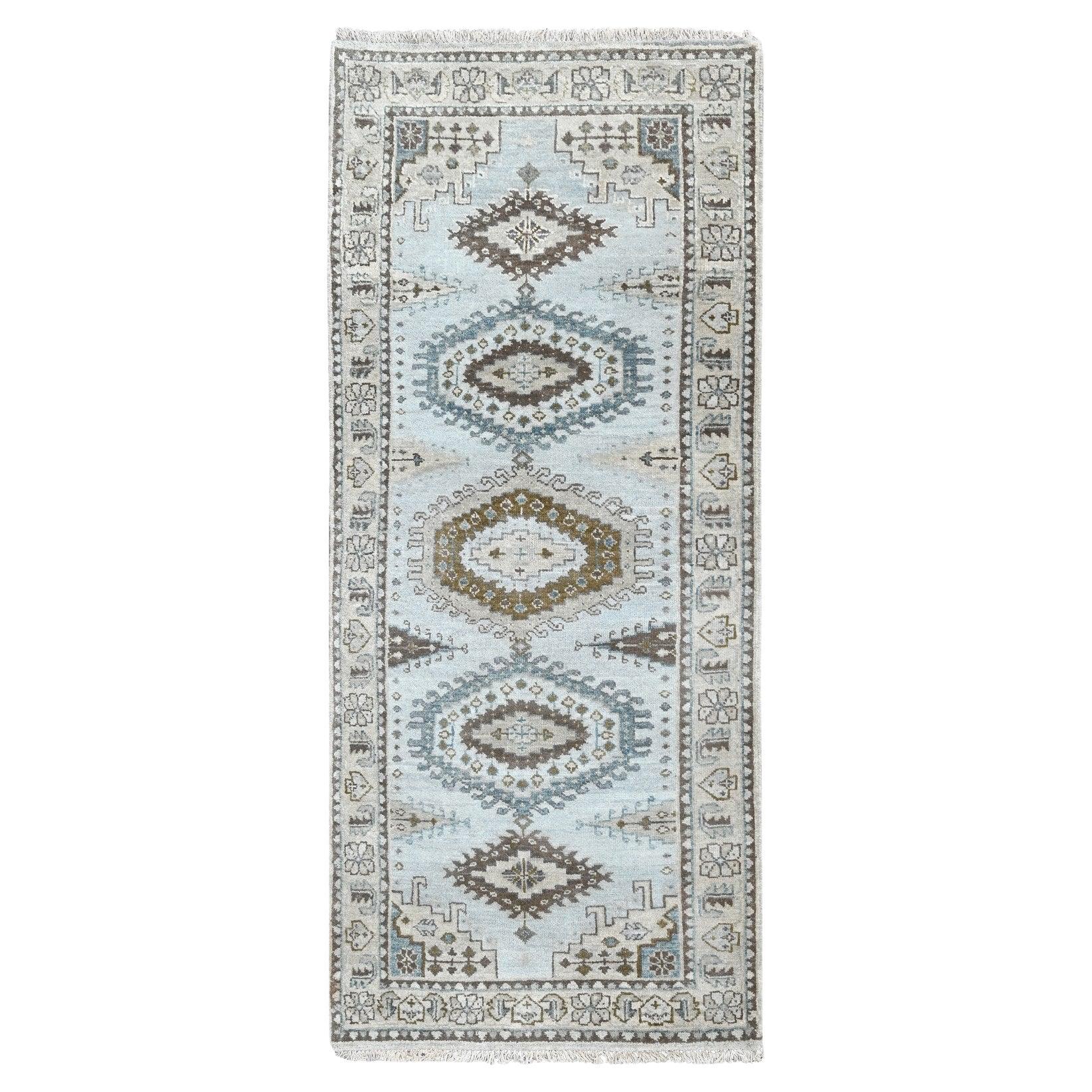 2'9"x6' Krypton Gray Zoroastrian Village Design Oriental Runner Oriental Rug For Sale