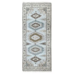 2'9"x6' Krypton Gray Zoroastrian Village Design Oriental Runner Oriental Rug