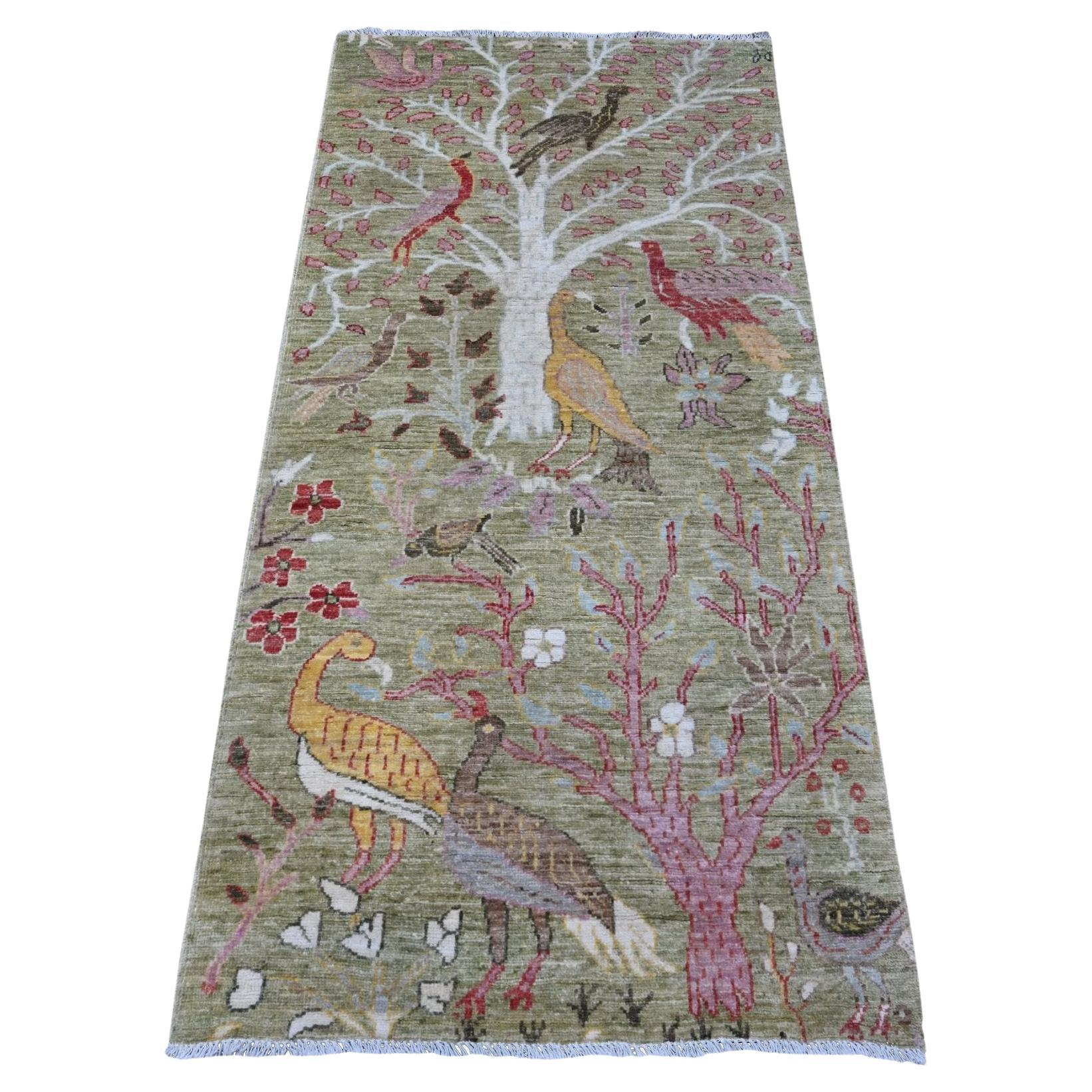 2'9 "x6' Laurel Green Natural Wool Hand Knotswar Runner Tapis d'Orient