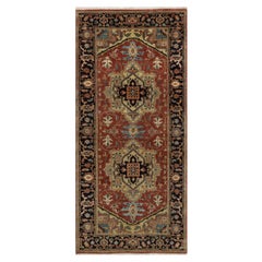 2'9"x6' Red Heriz Revival with Medallion Design Hand Knotted Wool Runner Rug