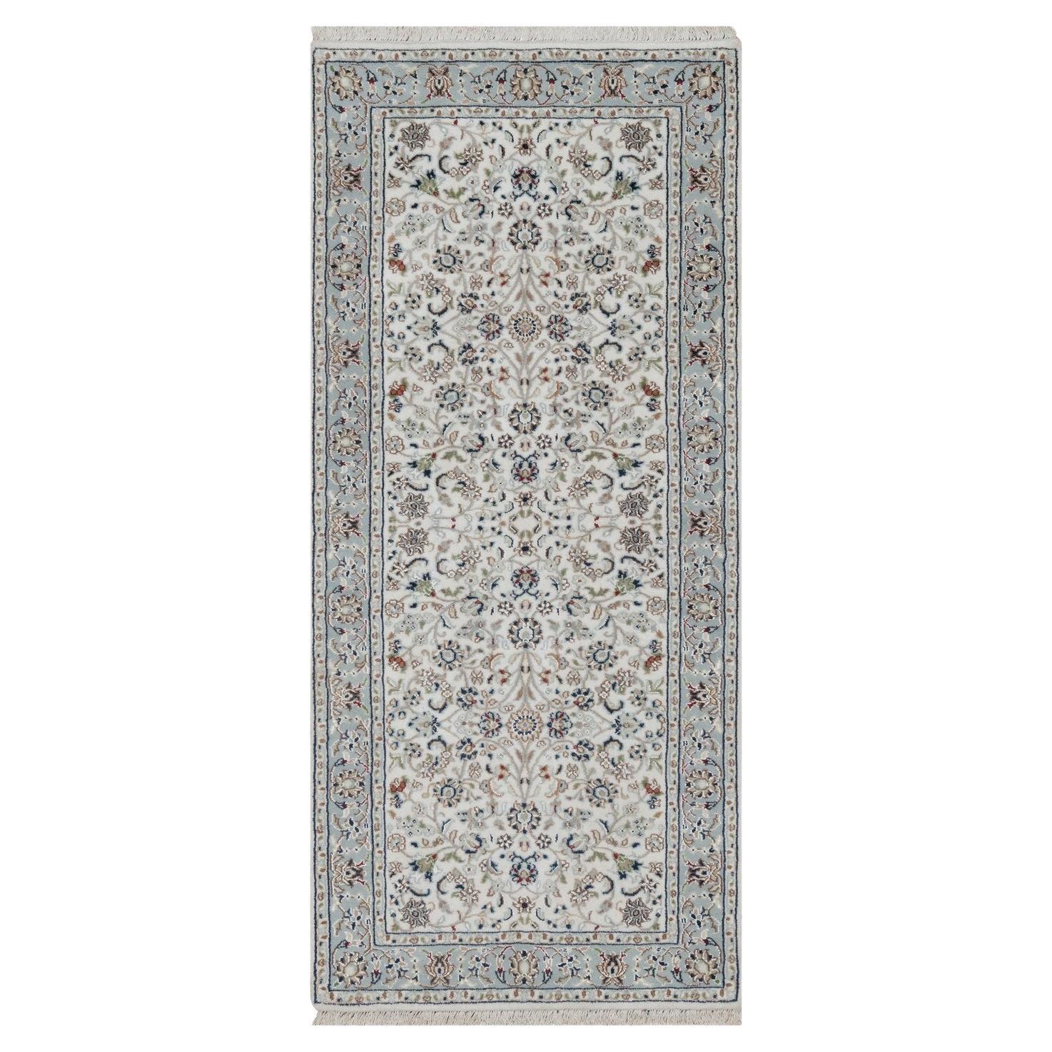 2
9 "x6
2" Elfenbein Nain mit Blumenmuster Wolle und Seide Hand geknüpft Läufer Teppich