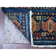 2'9"x6'3" Blue Afghan Ersari with Hutchlu Design Hand Knotted Wool Runner Rug