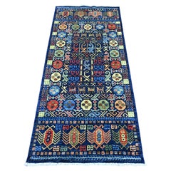 2'9"x6'3" Blue Afghan Ersari with Hutchlu Design Hand Knotted Wool Runner Rug