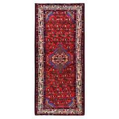 2'9"x6'4" Red New Persian Hamadan Hand Knotted Full Pile Soft Wool Runner Rug