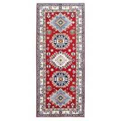 2'9"x6'6" Red Kazak with Geometric Medallion Design Wool Hand Knotted Runner Rug