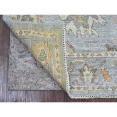 2'9"x7'10" Blue Afghan Angora Oushak Leaf Design Hand Knotted Wool Runner Rug