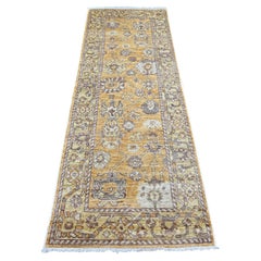 2'9"x7'10" Brown Afghan Angora Oushak Leaf Design Hand Knotted Wool Runner Rug