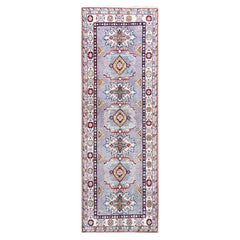 2'9 "x7'10" Gris Kazak Medallones Tribales Anudados a Mano Alfombra Corredera Oriental