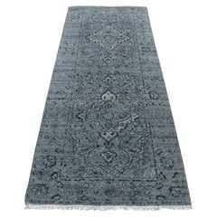 2'9"x7'10" gris, design persan, tapis de couloir noué à la main