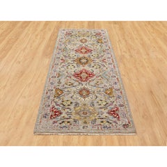 2'9"x7'10" THE SUNSET ROSETTES Wool And Pure Silk Runner Hand Knotted Rug