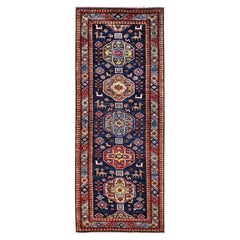 2'9"x7'2" Yale Blue Hand Knotted Afghan Ersari with Turkish Knot Wool Runner Rug
